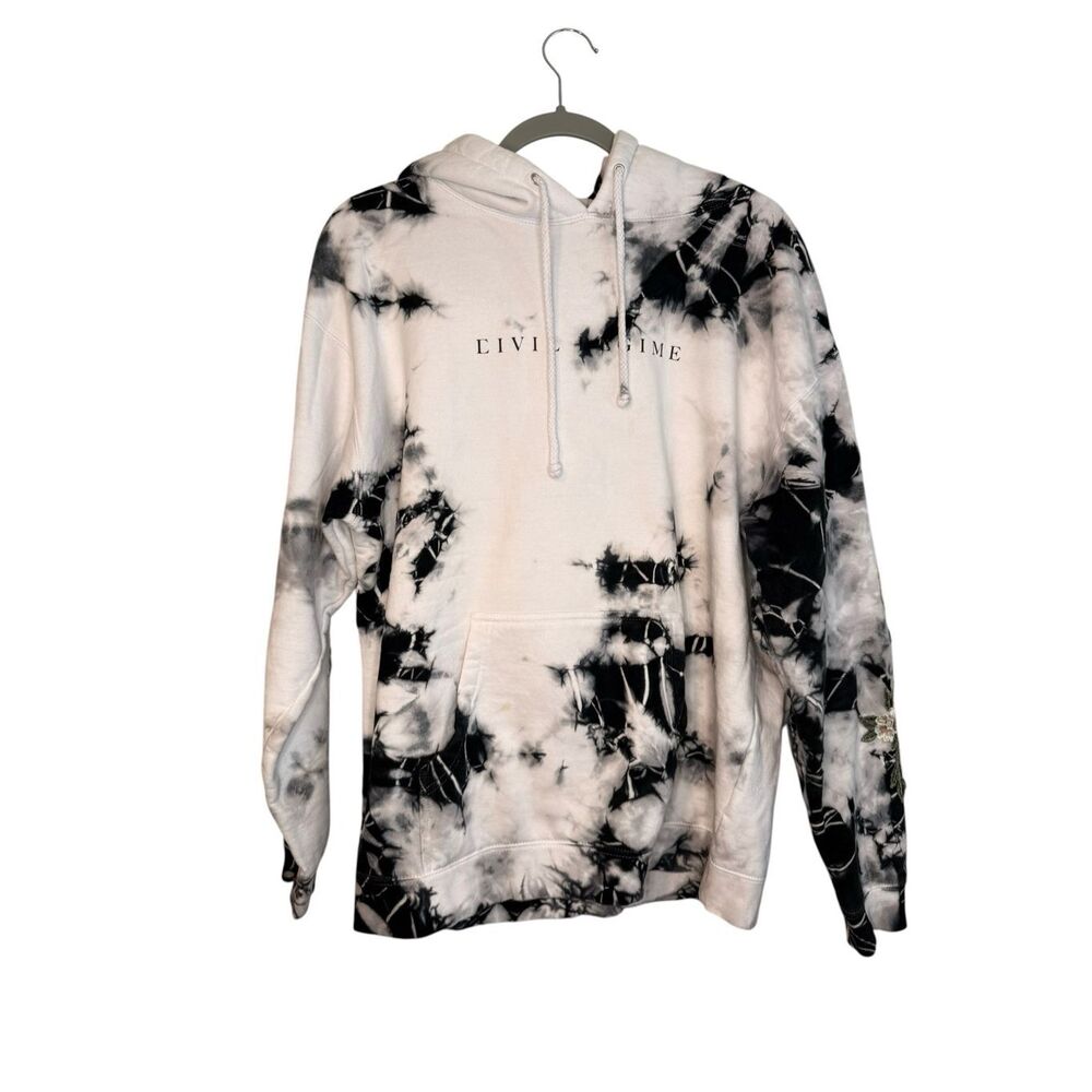 Civil‎ Regime Rose Embroidered Tie-Dye Hoodie Black/White Size Medium